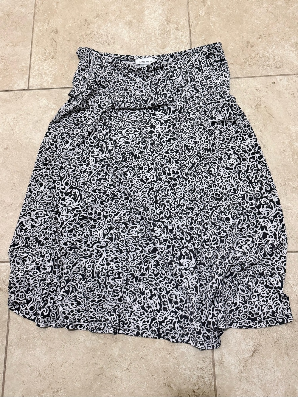 Nine West Black & White Printed A-Line Skirt